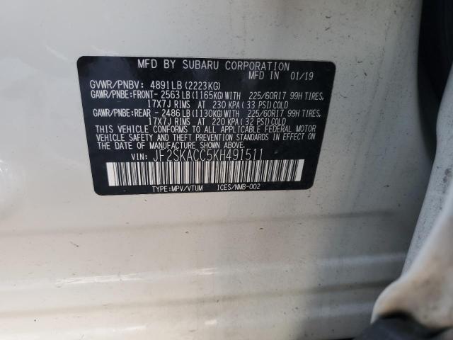2019 SUBARU FORESTER JF2SKACC5KH491511