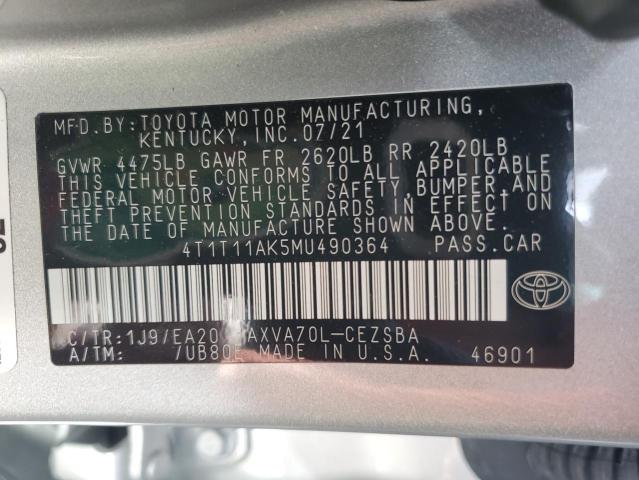 VIN 4T1T11AK5MU490364 2021 Toyota Camry, SE no.12