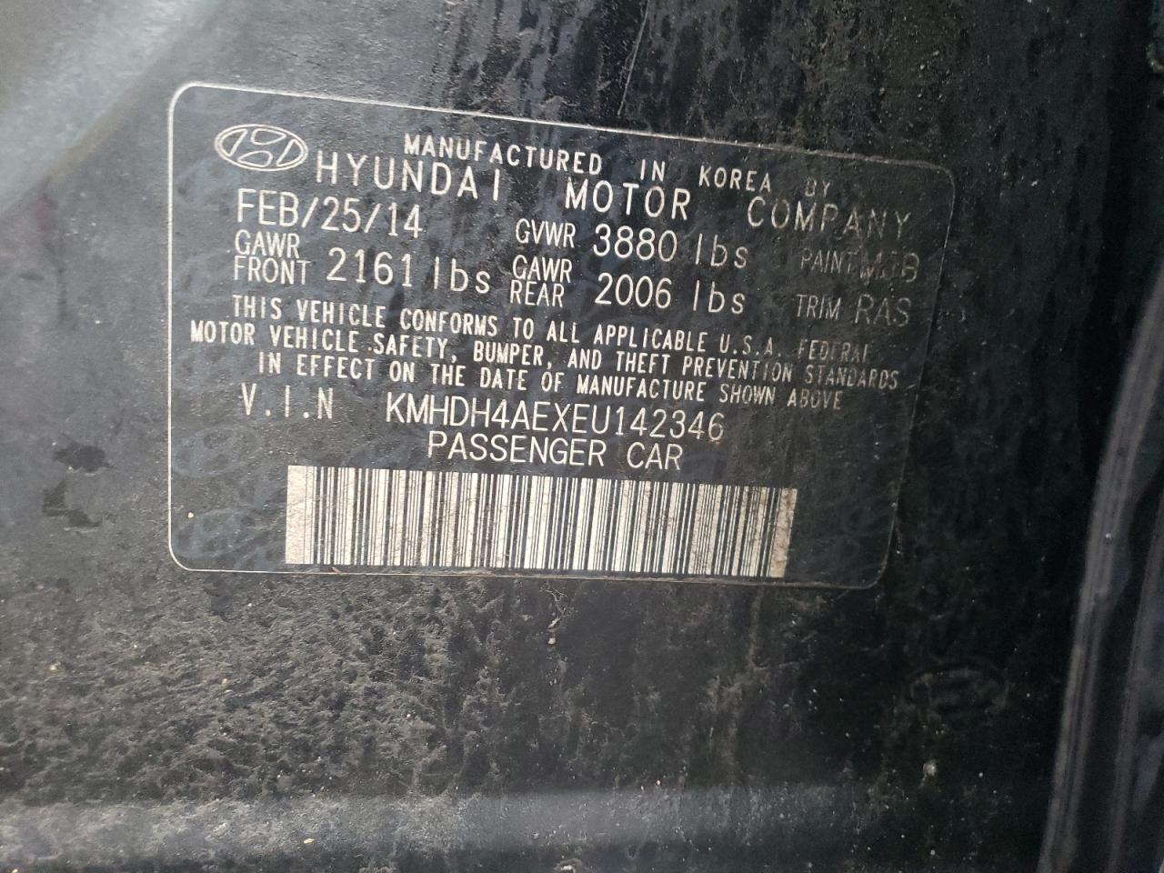 KMHDH4AEXEU142346 - 2014 HYUNDAI ELANTRA - #72918924