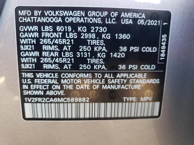 VIN 1V2FR2CA6MC589882 2021 Volkswagen Atlas, Sel Pr... no.13