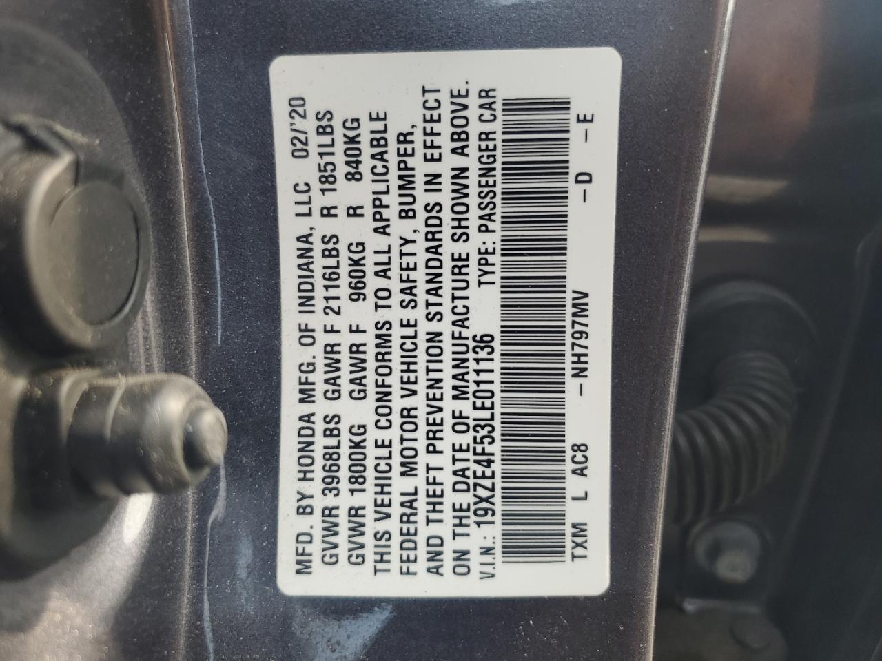 Lot #2972548941 2020 HONDA INSIGHT EX