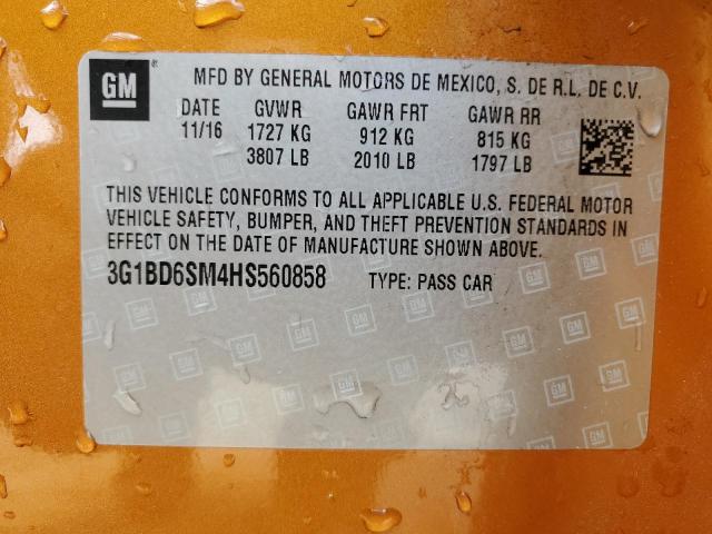 2017 CHEVROLET CRUZE LT - 3G1BD6SM4HS560858
