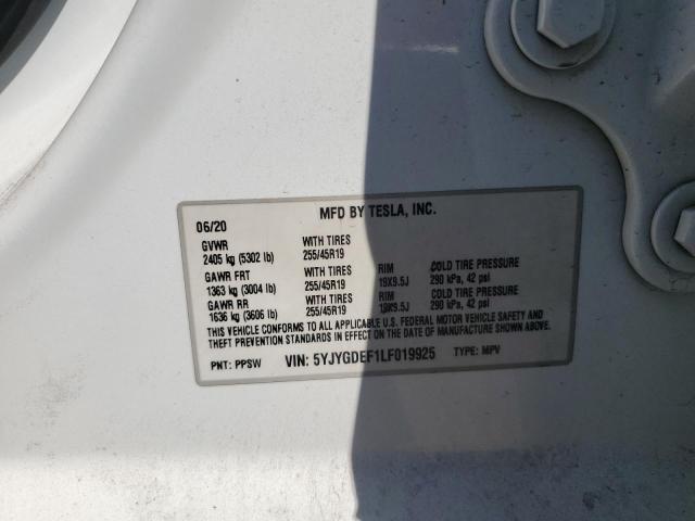 2020 TESLA MODEL Y - 5YJYGDEF1LF019925