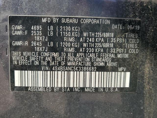 VIN 4S4BSANC5K3386682 2019 Subaru Outback, 2.5I Lim... no.14