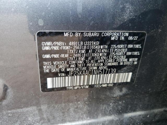 2022 SUBARU FORESTER JF2SKAAC1NH517139