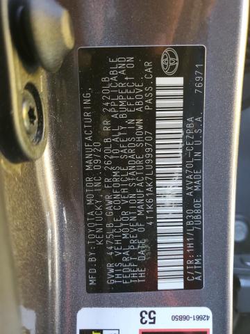 VIN 4T1K61AK7LU999707 2020 Toyota Camry, Xse no.13