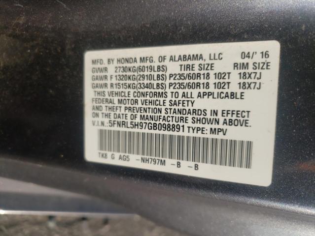 2016 HONDA ODYSSEY TO - 5FNRL5H97GB098891