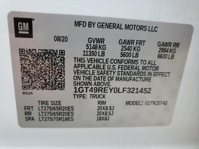 2020 GMC SIERRA K25 - 1GT49REY0LF321452