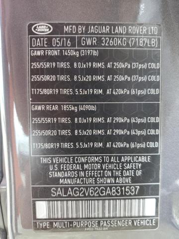 VIN SALAG2V62GA831537 2016 Land Rover LR4, Hse no.13