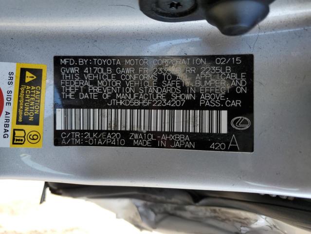 VIN JTHKD5BH5F2234207 2015 Lexus CT, 200 no.12