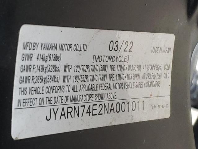 2022 YAMAHA MTT09 GT - JYARN74E2NA001011