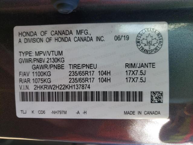 2HKRW2H22KH137874 2019 HONDA CRV