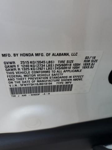 VIN 5FNYF5H18JB018194 2018 Honda Pilot, LX no.13