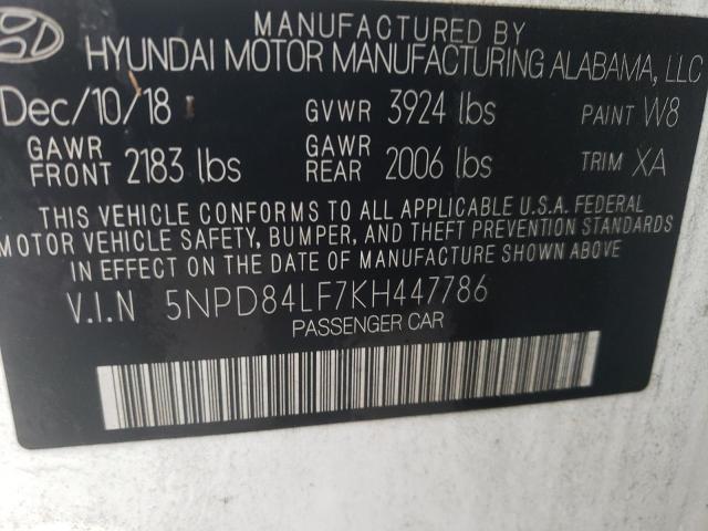 VIN 5NPD84LF7KH447786 2019 Hyundai Elantra, Sel no.13