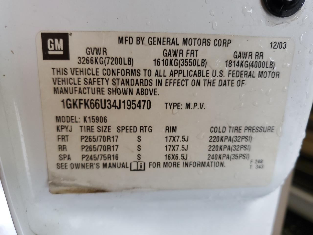 1GKFK66U34J195470 - 2004 GMC YUKON - #71178664