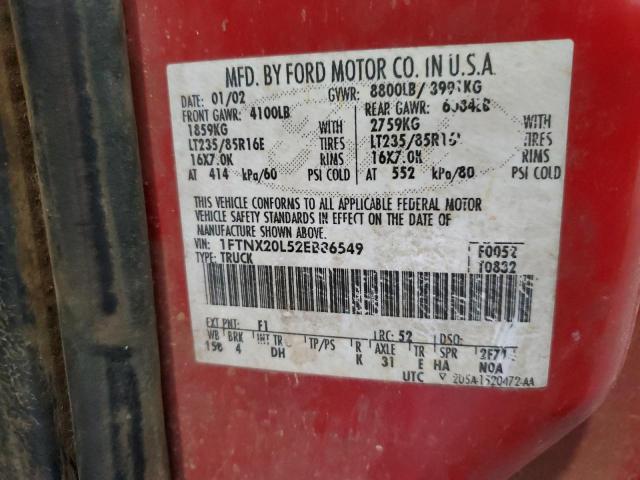 2002 FORD F250 SUPER 1FTNX20L52EB86549  70224884