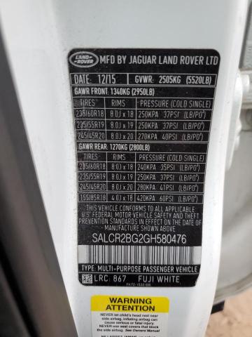 VIN SALCR2BG2GH580476 2016 Land Rover Discovery, Hse no.13