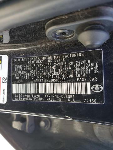 VIN 4T1B21HK5JU505956 2018 Toyota Camry, Hybrid no.12