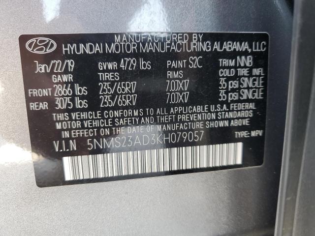 VIN 5NMS23AD3KH079057 2019 Hyundai Santa Fe, SE no.13