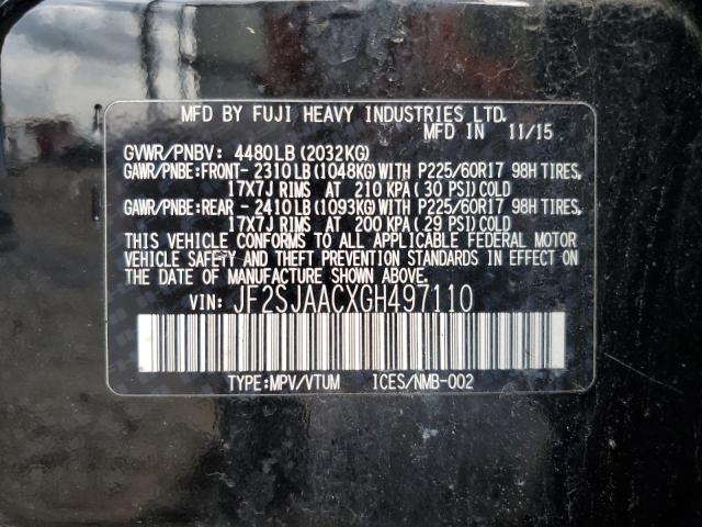 2016 SUBARU FORESTER 2 - JF2SJAACXGH497110