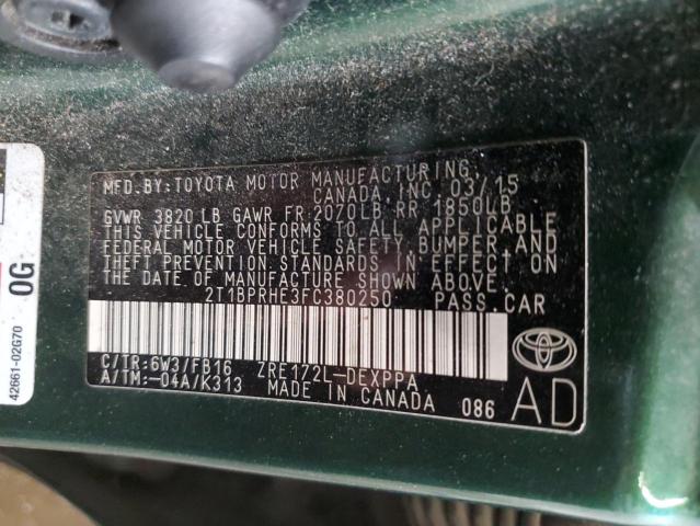 VIN 2T1BPRHE3FC380250 2015 Toyota Corolla, Eco no.12