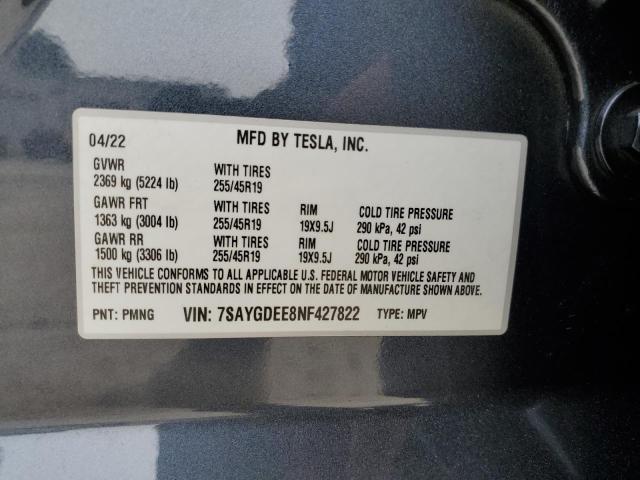 VIN 7SAYGDEE8NF427822 2022 Tesla MODEL Y no.14