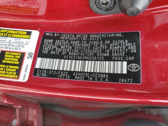 VIN 4T1C31AKXMU026125 2021 Toyota Camry, LE no.12