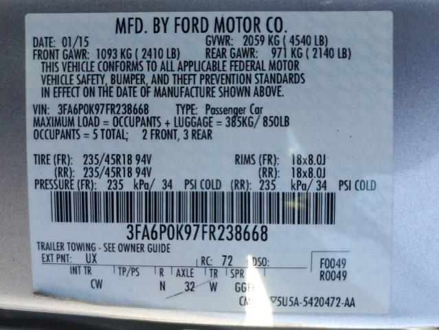 VIN 3FA6P0K97FR238668 2015 Ford Fusion, Titanium no.12