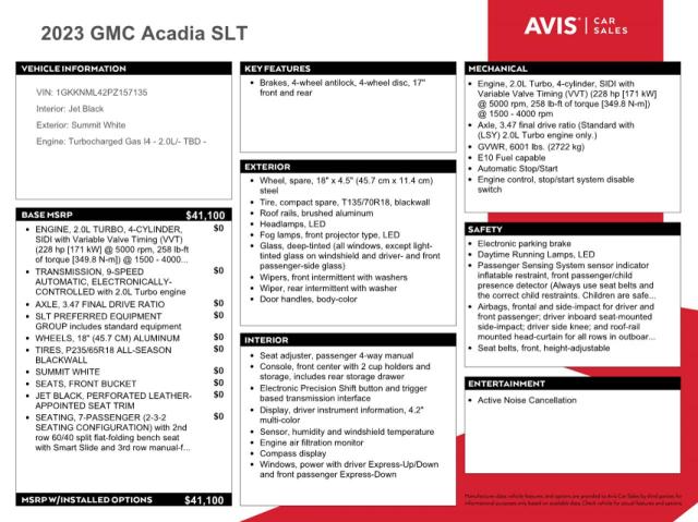 2023 GMC ACADIA SLT - 1GKKNML42PZ157135