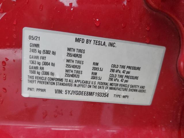 2021 TESLA MODEL Y - 5YJYGDEE8MF193354