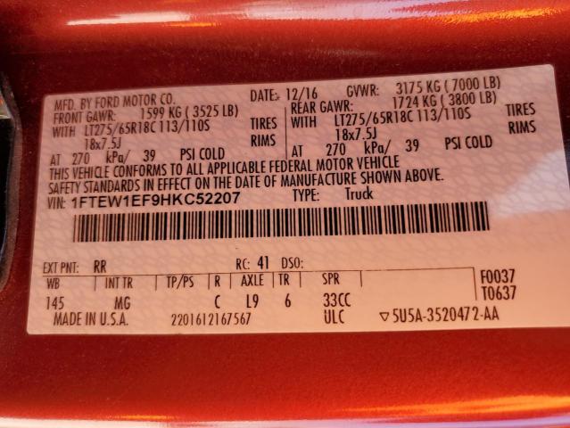 2017 FORD F150 SUPER - 1FTEW1EF9HKC52207