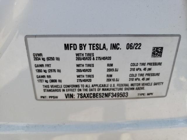 VIN 7SAXCBE52NF349503 2022 Tesla MODEL X no.14