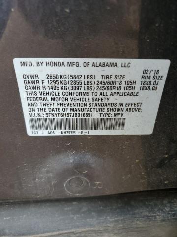 2018 HONDA PILOT EXL - 5FNYF6H57JB016851