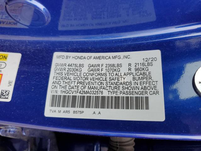 VIN 1HGCV1F42MA032576 2021 Honda Accord, Sport Se no.12