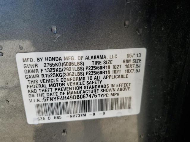 VIN 5FNYF4H49DB067476 2013 Honda Pilot, EX no.14