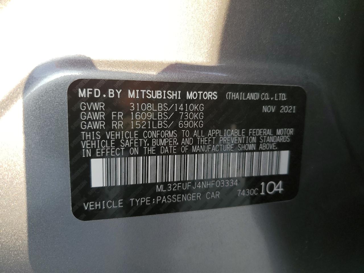 Lot #2976916777 2022 MITSUBISHI MIRAGE G4