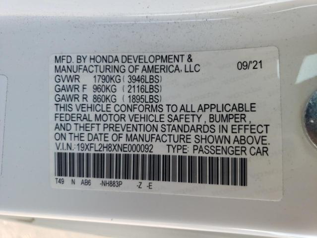 2022 HONDA CIVIC - 19XFL2H8XNE000092