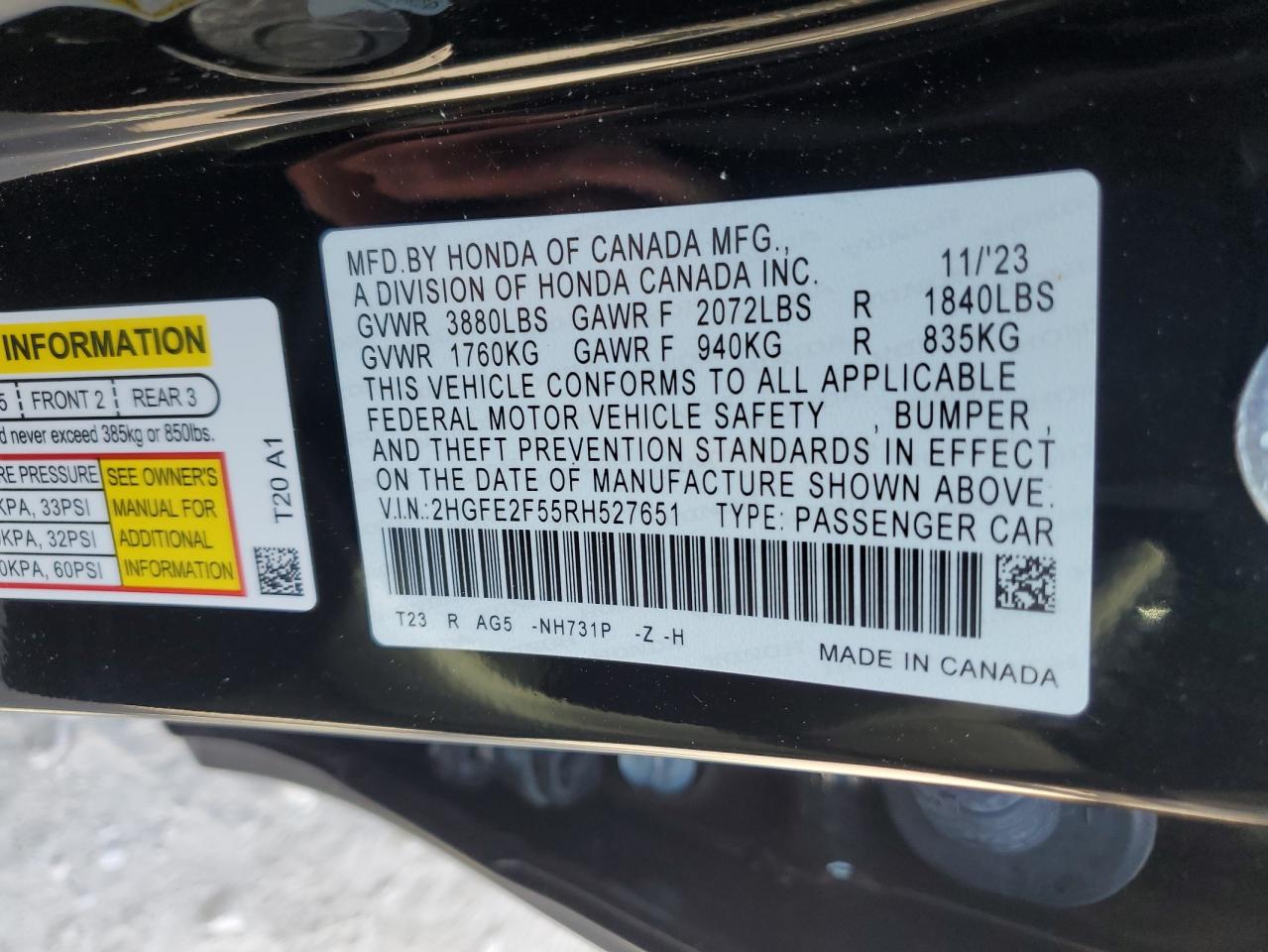 Lot #2955512601 2024 HONDA CIVIC SPOR