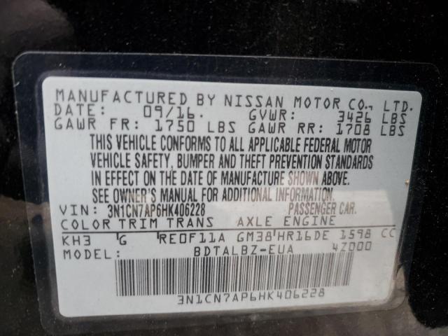 VIN 3N1CN7AP6HK406228 2017 Nissan Versa, S no.13