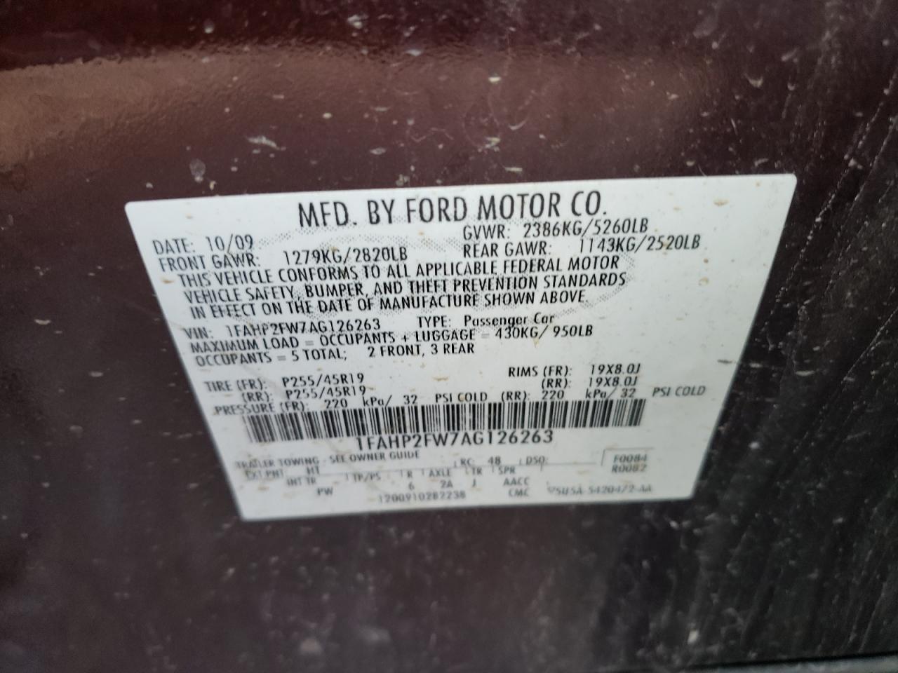 Lot #2874174724 2010 FORD TAURUS LIM