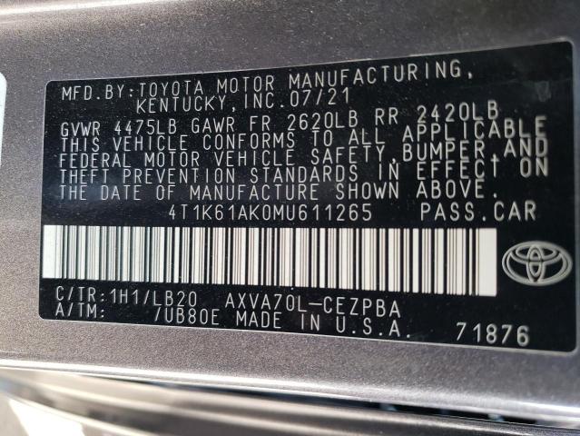 VIN 4T1K61AK0MU611265 2021 Toyota Camry, Xse no.13