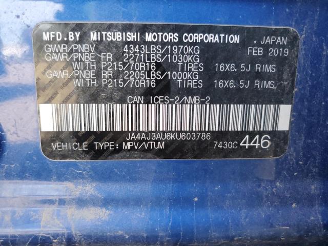 2019 MITSUBISHI RVR SE JA4AJ3AU6KU603786