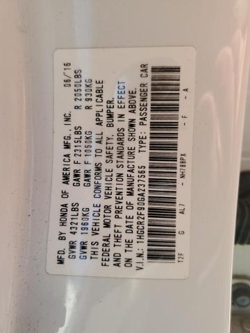 VIN 1HGCR2F90GA237565 2016 Honda Accord, Exl no.12