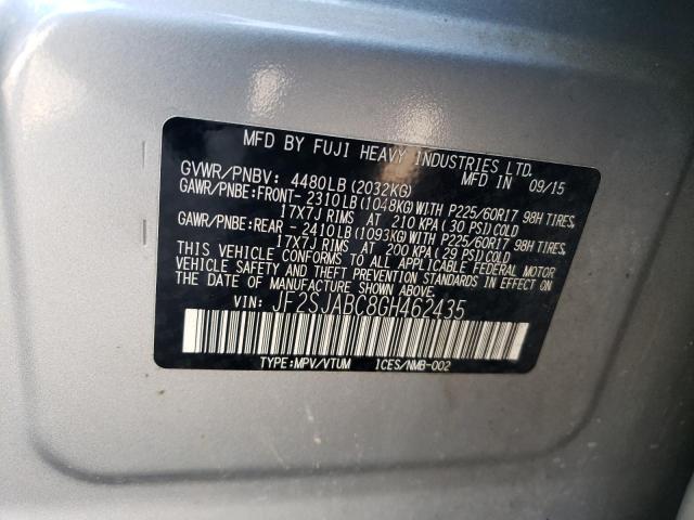 2016 SUBARU FORESTER 2 - JF2SJABC8GH462435