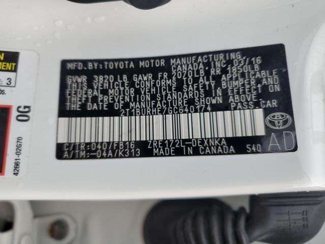 VIN 2T1BURHE7GC640174 2016 Toyota Corolla, L no.13