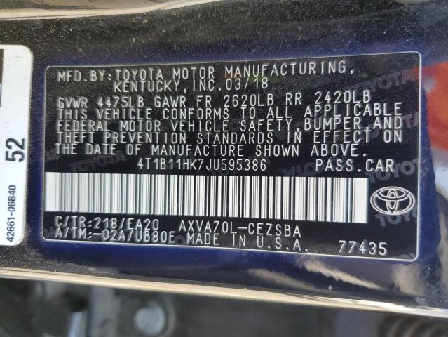 VIN 4T1B11HK7JU595386 2018 Toyota Camry, L no.12