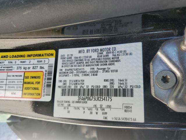 VIN 3FA6P0G75LR254175 2020 Ford Fusion, S no.12