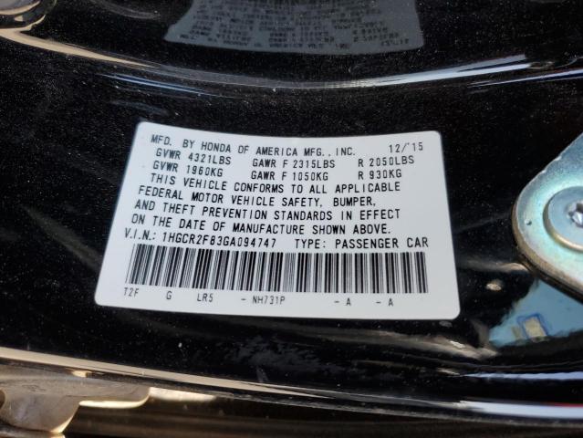 VIN 1HGCR2F83GA094747 2016 Honda Accord, Exl no.12