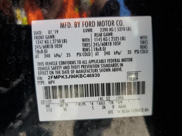 2019 FORD EDGE SEL - 2FMPK3J96KBC46930