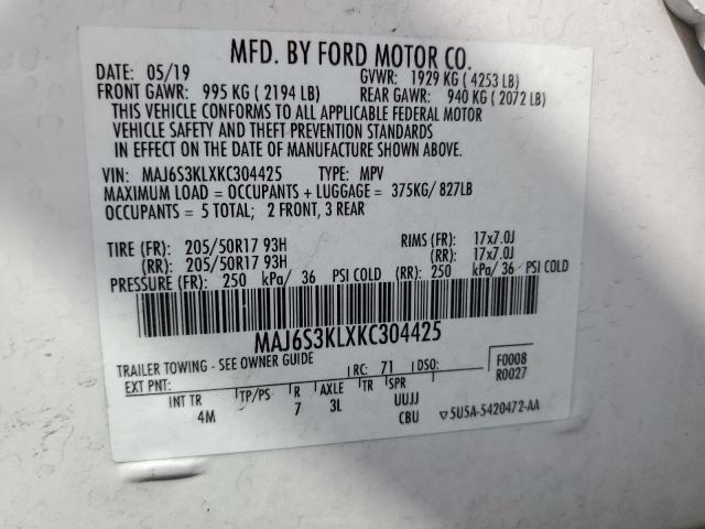2019 FORD ECOSPORT T - MAJ6S3KLXKC304425